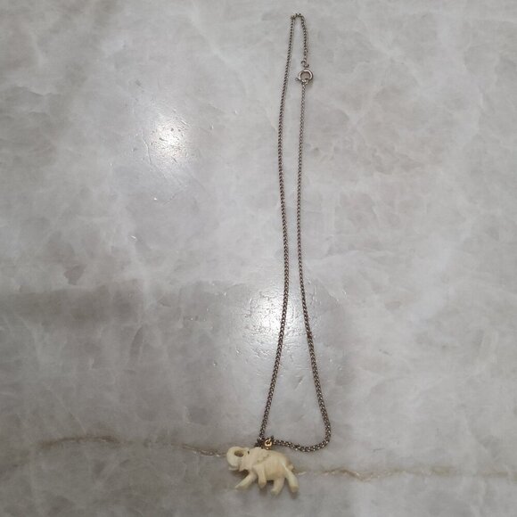 Vintage Carved Elephant Pendant Necklace, Tiny Resin Elephant - Picture 2 of 8